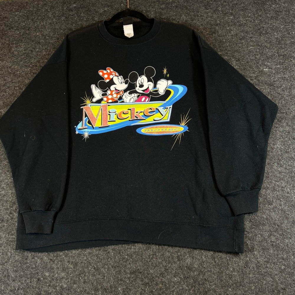 VINTAGE Mickey Unlimited Sweatshirt Mens L/XL Black Mickey Minnie Mouse Crewneck